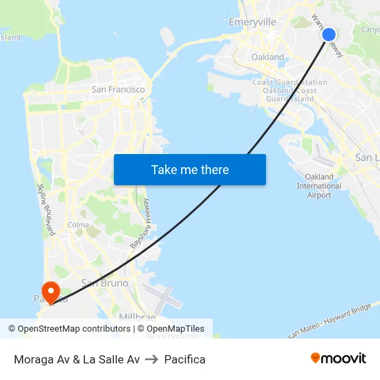 Moraga Av & La Salle Av to Pacifica map