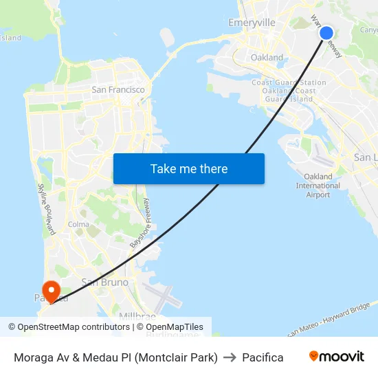 Moraga Av & Medau Pl (Montclair Park) to Pacifica map