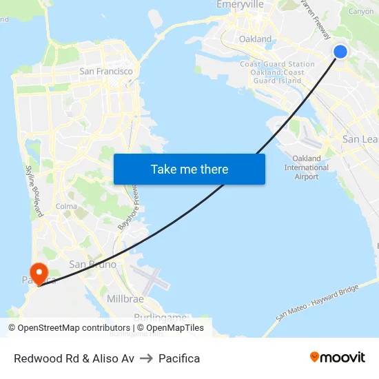 Redwood Rd & Aliso Av to Pacifica map