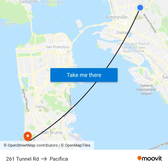 261 Tunnel Rd to Pacifica map