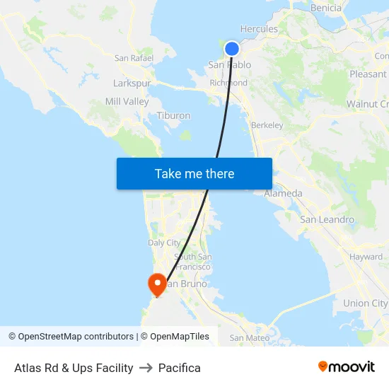 Atlas Rd & Ups Facility to Pacifica map