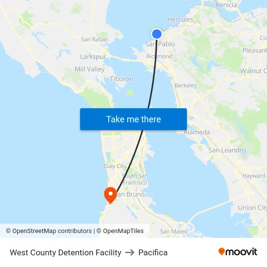 West County Detention Facility to Pacifica map