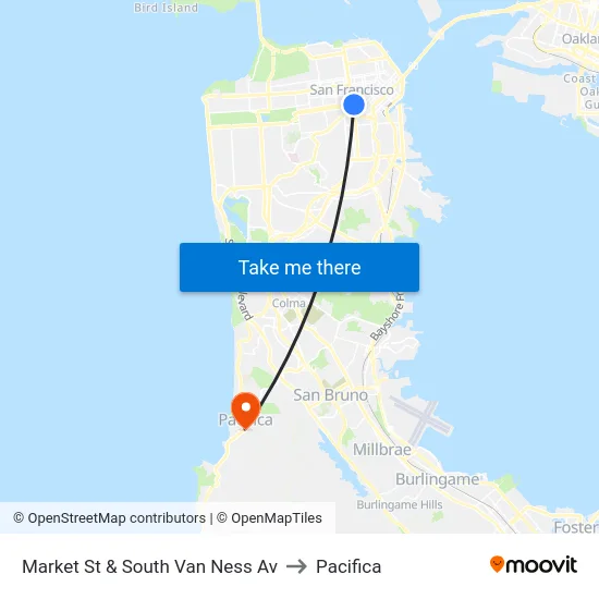 Market St & South Van Ness Av to Pacifica map