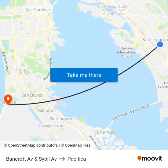 Bancroft Av & Sybil Av to Pacifica map