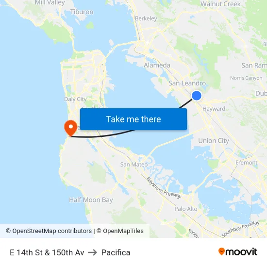 E 14th St & 150th Av to Pacifica map