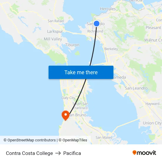 Contra Costa College to Pacifica map