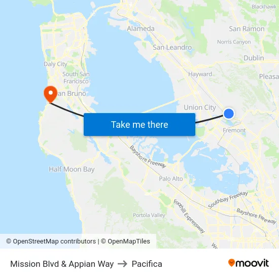 Mission Blvd & Appian Way to Pacifica map