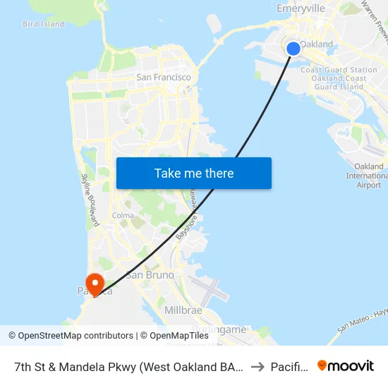 7th St & Mandela Pkwy (West Oakland BART) to Pacifica map