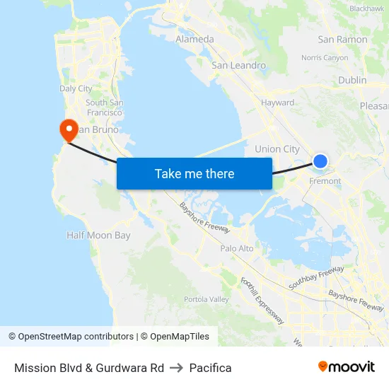 Mission Blvd & Gurdwara Rd to Pacifica map