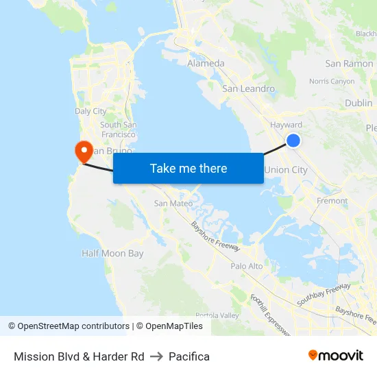 Mission Blvd & Harder Rd to Pacifica map