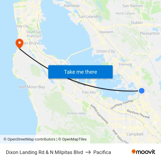Dixon Landing Rd & N Milpitas Blvd to Pacifica map