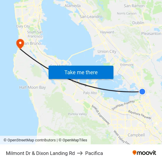 Milmont Dr & Dixon Landing Rd to Pacifica map