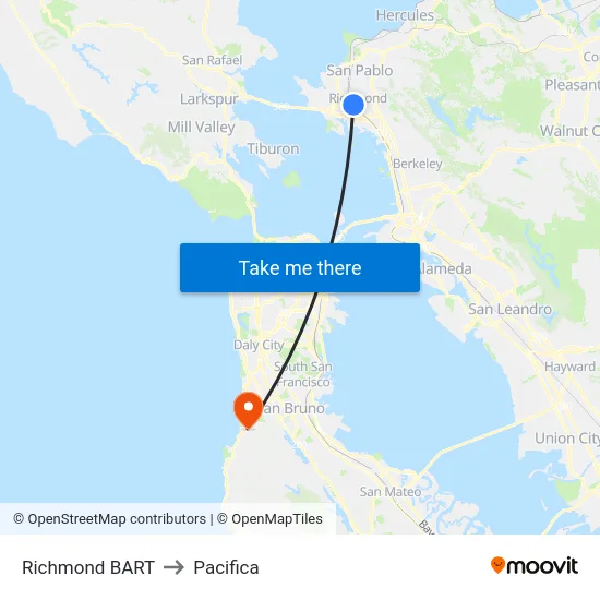 Richmond BART to Pacifica map