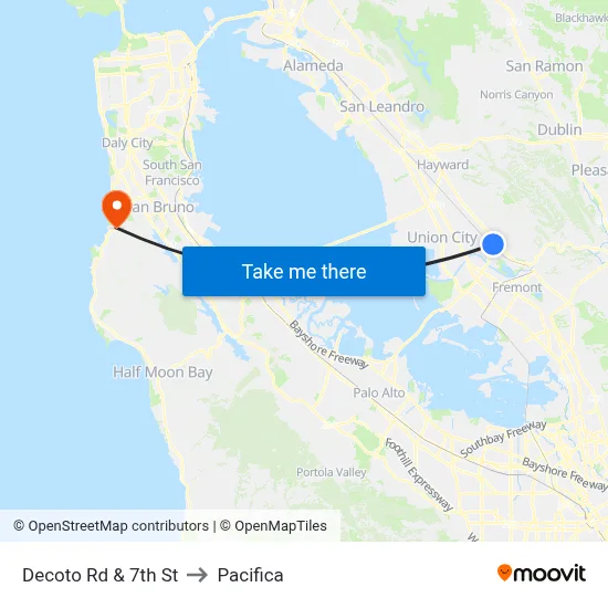 Decoto Rd & 7th St to Pacifica map