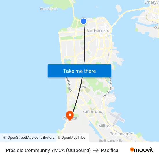 Presidio Community YMCA (Outbound) to Pacifica map