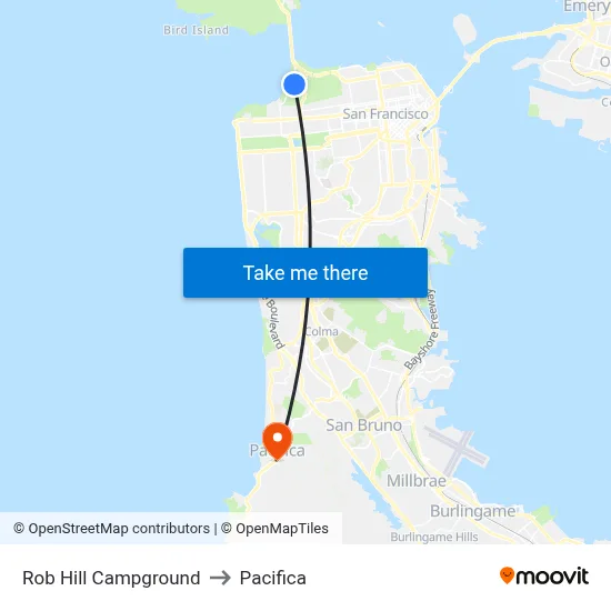 Rob Hill Campground to Pacifica map