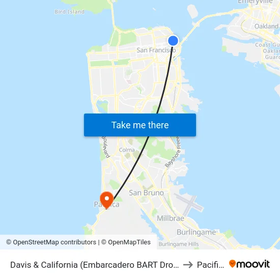 Davis & California (Embarcadero BART Drop Off) to Pacifica map