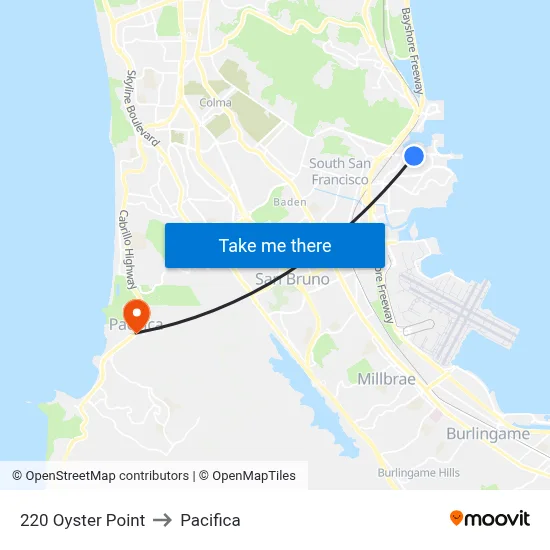220 Oyster Point to Pacifica map