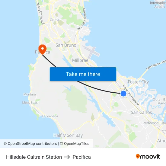 Hillsdale Caltrain Station to Pacifica map