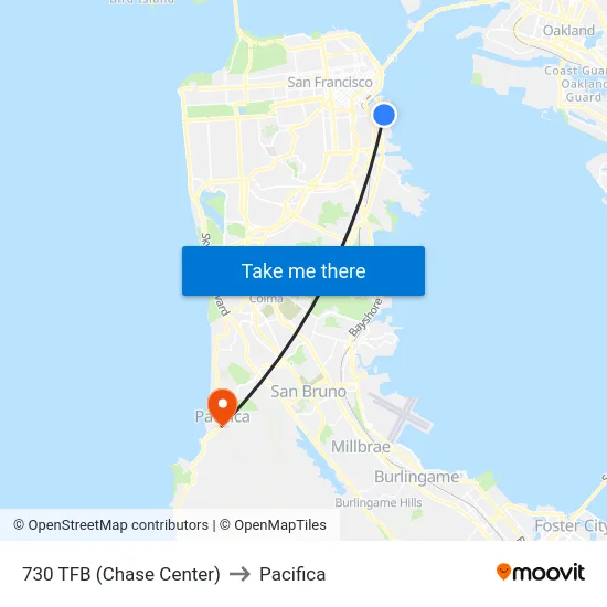 730 TFB (Chase Center) to Pacifica map