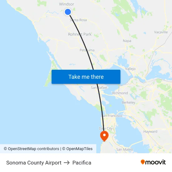 Sonoma County Airport to Pacifica map