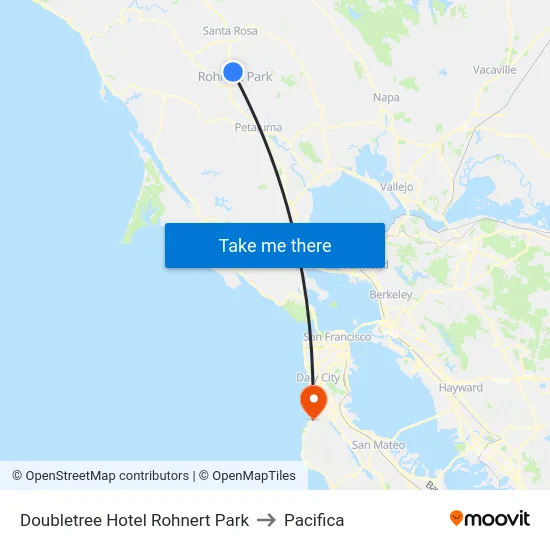 Doubletree Hotel Rohnert Park to Pacifica map