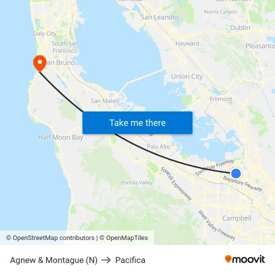 Agnew & Montague (N) to Pacifica map