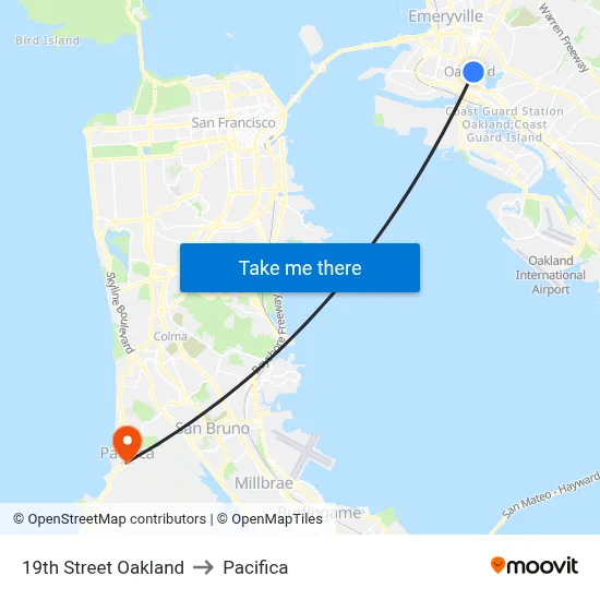 19th Street Oakland to Pacifica map