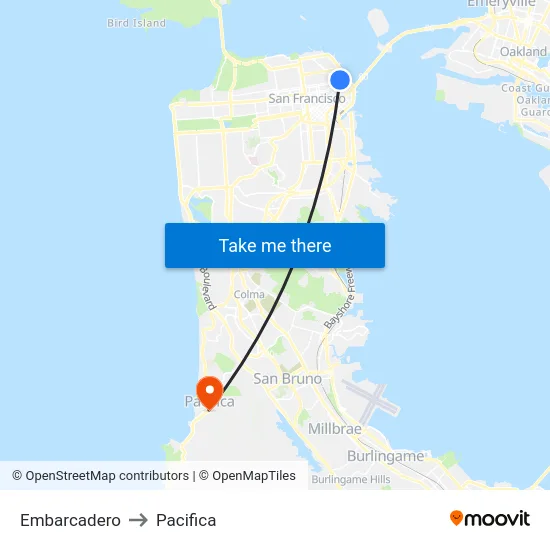 Embarcadero to Pacifica map