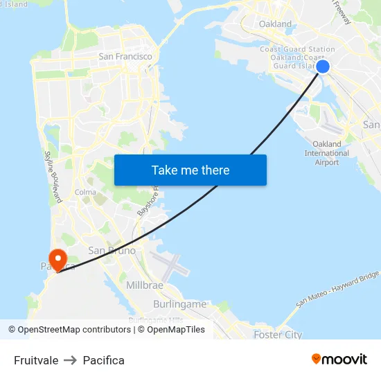 Fruitvale to Pacifica map