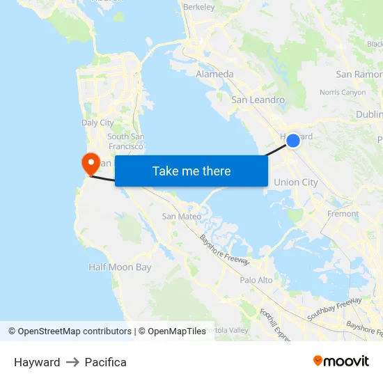 Hayward to Pacifica map