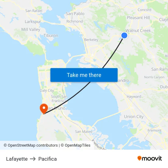 Lafayette to Pacifica map