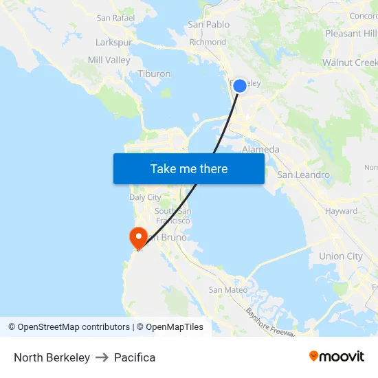 North Berkeley to Pacifica map