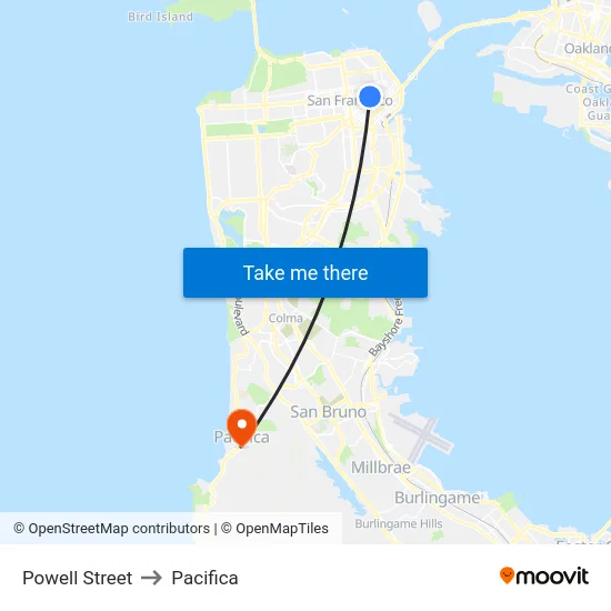 Powell Street to Pacifica map