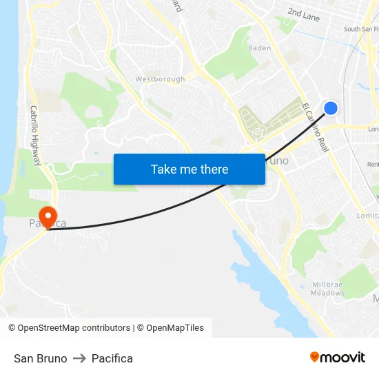 San Bruno to Pacifica map