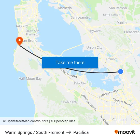Warm Springs / South Fremont to Pacifica map