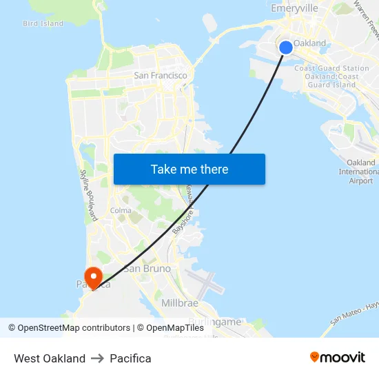 West Oakland to Pacifica map
