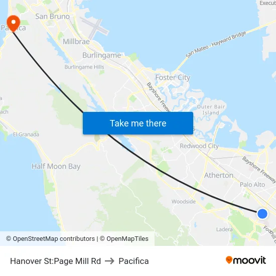 Hanover St:Page Mill Rd to Pacifica map