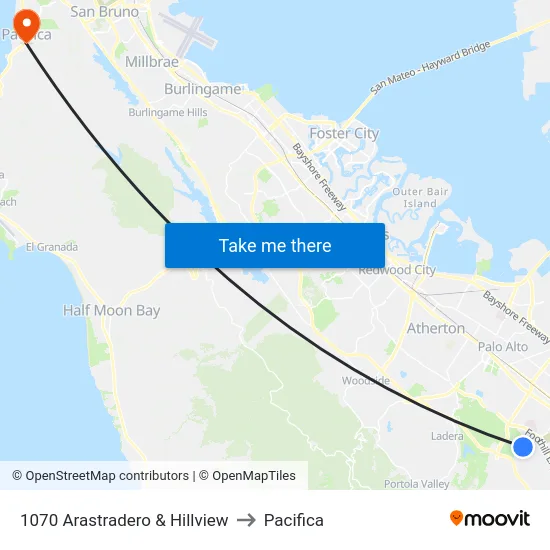1070 Arastradero & Hillview to Pacifica map