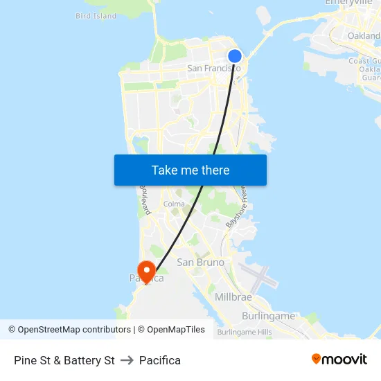 Pine St & Battery St to Pacifica map