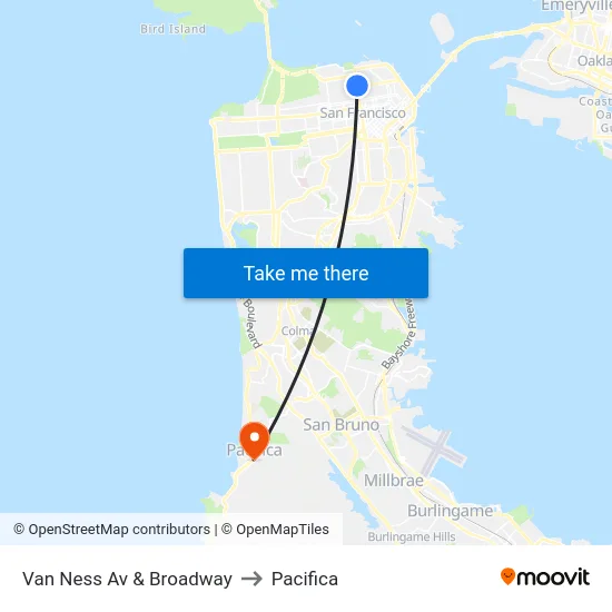Van Ness Av & Broadway to Pacifica map