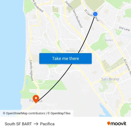 South SF BART to Pacifica map