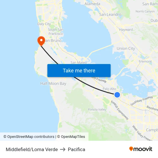Middlefield/Loma Verde to Pacifica map
