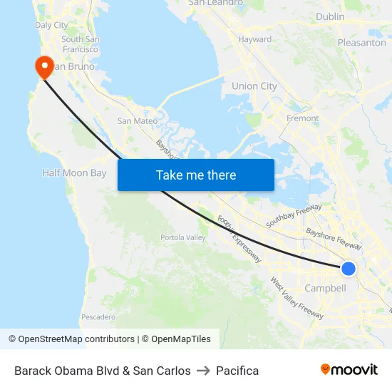 Barack Obama Blvd & San Carlos to Pacifica map