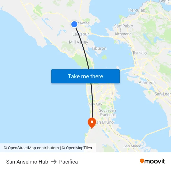 San Anselmo Hub to Pacifica map