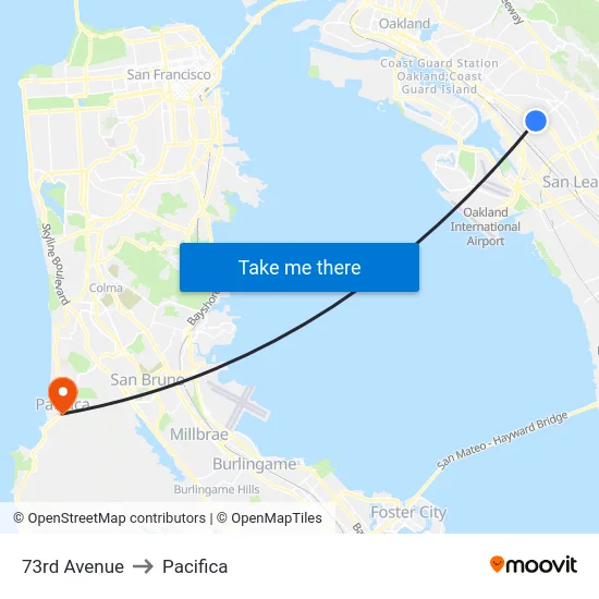 73rd Avenue to Pacifica map