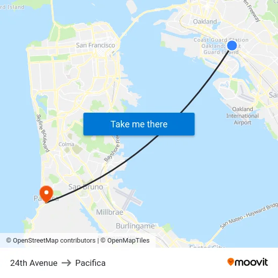 24th Avenue to Pacifica map