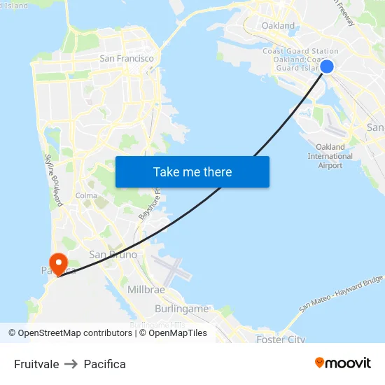 Fruitvale to Pacifica map