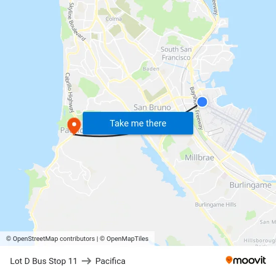Lot D Bus Stop 11 to Pacifica map