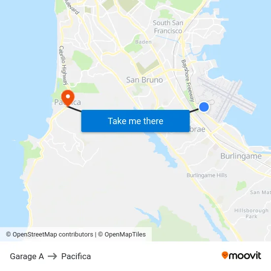 Garage A to Pacifica map